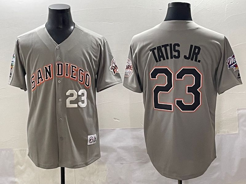 Men 2025 San Diego Padres 23 Tatis jr Grey Throwback Game Nike MLB Jersey style 5